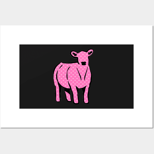 Pink Hearts Cow Silhouette  - NOT FOR RESALE WITHOUT PERMISSION Wall Art by l-oh